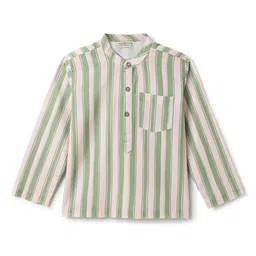Tales & Stories Cotton Woven Full Sleeves Striped Kurta Style Shirt - Olive Green-picture-15