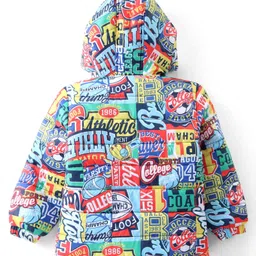Babyhug Woven Full Sleeves Padded Hooded Jacket with Text Print - Multicolour image 2