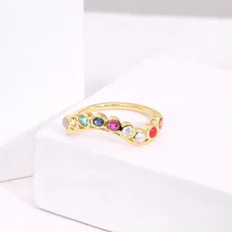 Mia By Tanishq Women 14 Kt Gold Navratna Aura Ring With 0.74 Carat Natural Diamond - 1.88g-image-94