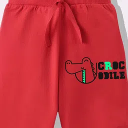 KAVEE Pure Cotton Knit Biowashed Full Length Crocodile Printed Lounge Pants - Red image 4