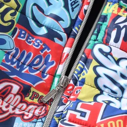 Babyhug Woven Full Sleeves Padded Hooded Jacket with Text Print - Multicolour image 4