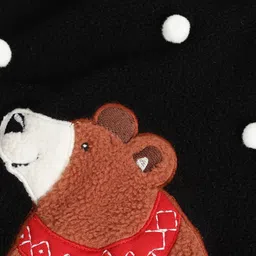 Cherry Crumble By Nitt Hyman Knit Full Sleeves Bear Embroidered Unisex Winter Night Suit Set - Black image 5