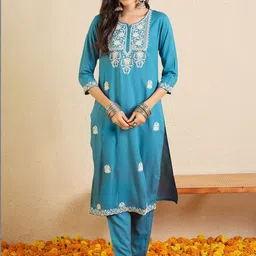 Indo Era Embroidered Round Neck Tunic & Trousers Co-Ords image 5