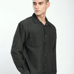 Beyoung Men Relaxed Fit Cuban Collar Micro Checked Casual Shirt image 5