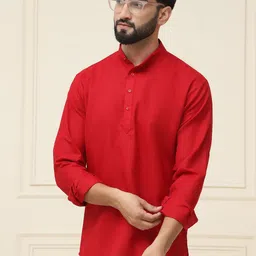 SOJANYA Men Red Solid Straight Kurta image 1