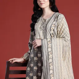 Anouk Floral Printed Regular Gotta Patti Pure Cotton Kurta with Palazzos & With Dupatta-picture-36