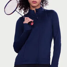 Enamor Women Mock Collar Solid Sporty Jacket-image-65