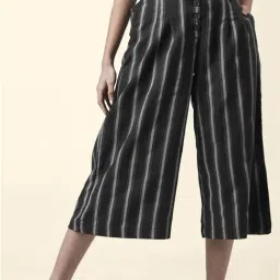 Akkriti by Pantaloons Black Cotton Striped Culottes-image-69