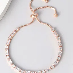 MEENAZ Stainless Steel Rose Gold-Plated American Diamonds Link Anti Tarnish Bracelet image 1