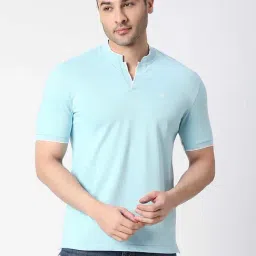 Dragon Hill Sky Blue Slim Fit Henley T-Shirt-image-54