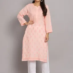 PARAMOUNT CHIKAN Peach Cotton Lucknowi Chikankari Straight Kurta-picture-10