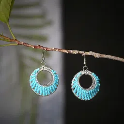 Imli Street Blue Silver Tone Beaded Dangler Earrings-picture-32