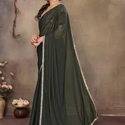 Moda Rapido Floral Sequinned Poly Georgette Heavy Work Saree image 3