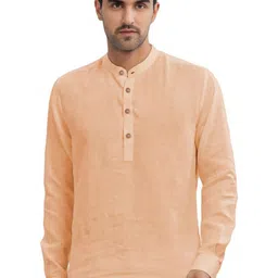APEKTRA Band Collar Roll-Up Sleeves Straight Kurta-picture-34