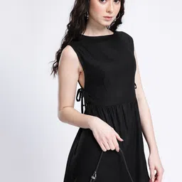 glitchez Classic Chic Tie-Ups Gathers A-Line Mini Dress-image-2