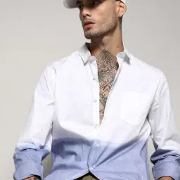 Campus Sutra White & Blue Cotton Regular Fit Ombre Shirt-picture-13