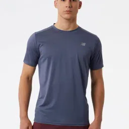 New Balance Blue Cotton Regular Fit Self Pattern Sports T-Shirt-image-12