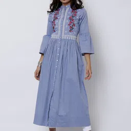 Vishudh Women Blue Embroidered A-Line Kurta-image-52