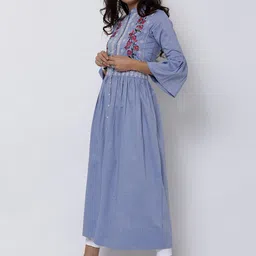 Vishudh Women Blue Embroidered A-Line Kurta image 3