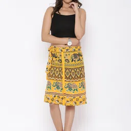 SOUNDARYA Yellow Printed Wrap-Around Skirt image 5