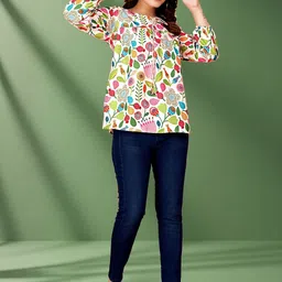 KHANJAN FASHION Women Floral Print Tie-Up Neck Crepe Top image 3