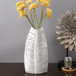 TAYHAA White Textured Ceramic Leaf Flower Vase-picture-7