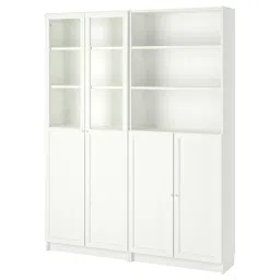 billy / oxberg Bookcase with panel/glass doors, white, 160x30x202 cm-image-16