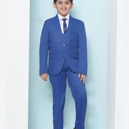 AJ Dezines Full Sleeves Solid Shirt Coordinating Waistcoat & Pant With Blazer & Tie - Blue-picture-24