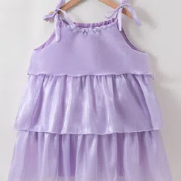 Kookie Kids Sleeveless Party Layered Frock Solid Colour - Purple-picture-26