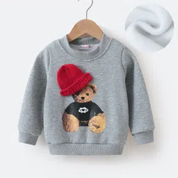 Kookie kids Full Sleeves T-Shirt With Teddy Bear Print & Cap Applique - Grey-picture-30