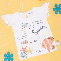 Pantaloons Baby Sleeveless Frill Detailed Sea Life Theme Printed Tee - White-picture-13