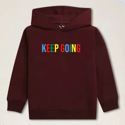 NUSYL Fleece Full Sleeves Keep Going Text Printed Hoodie - Burgundy-picture-11
