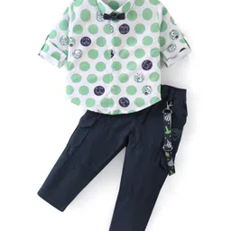 Dapper Dudes Full Sleeves Teddy Printed Shirt & Suspender With Solid Pant Bow - Green-picture-20