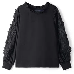 Pine Kids Woven Full Sleeves Top With Floral Embroidery - Black-picture-35