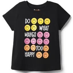 kookie kids india Kookie Kids Single Jersey Knit Half Sleeves T-Shirt With Smiley Print - Black-picture-32