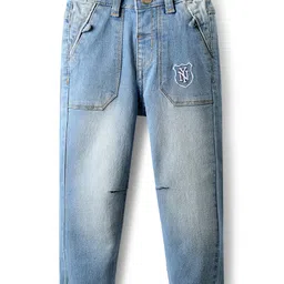 Babyhug Full Length Solid Denim Jeans With Stretch & NY Embroidery - Blue-picture-28