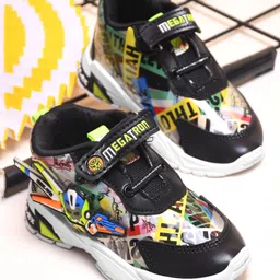 KATS Robot Applique Typography Detailed Velcro Closure Sneakers - Black & Pista-picture-15