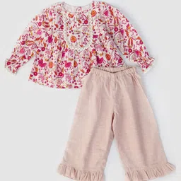 Halemons Pure Cotton Woven Full Sleeves Floral Printed Top With Pant Set - Cherry Red-picture-19