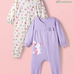 Babyoye 100% Cotton With Eco Jiva Finish Animal Printed Rompers Pack Of 2 - Purple & White-image-14
