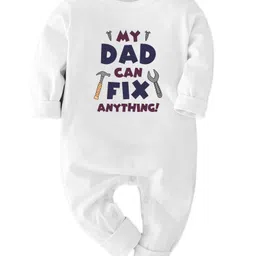 Zeezeezoo 100% Cotton Knit Family Theme Full Sleeves My Dad Can Fix Anything Text Printed Romper - White-picture-14