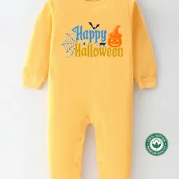 BLUSHES 100% Cotton Knit Halloween Theme Full Sleeves Happy Halloween Text Printed Romper - Yellow-picture-23