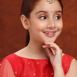 Ruby Raang Girls Gold-Plated Kundan Studded & Pearls Beaded Maang Tikka image 2