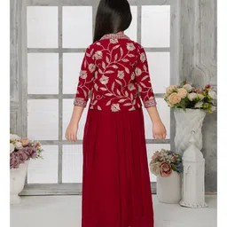 Tiny Kingdom Georgette Floral Embroidered Top Palazzo With Three Fourth Sleeves Jacket Set - Pink image 3