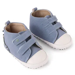 Cute Walk by Babyhug Velcro Closure Booties with Crocodile Applique - Light Blue image 2