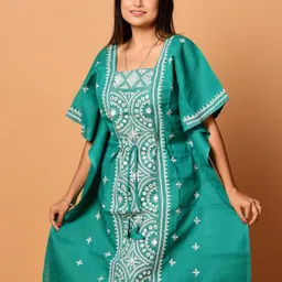 Laa Calcutta Embroidered Pure Cotton Kaftan Dress-image-53