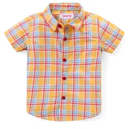 Babyhug Cotton Woven Half Sleeves Checks Shirt & Shorts Set with Bow - Multicolour image 3