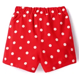 Babyhug Single Jersey Knit Mid Thigh Shorts With Polka Dot & Star Print & Bow Applique Pack of 2 - Red & Navy Blue image 3