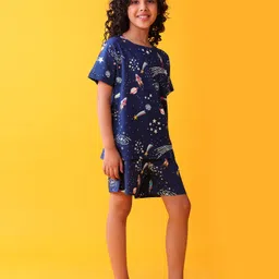 Anthrilo 100% Organic Cotton Knit Half Sleeves Space Theme Printed Coordinating Night Suit Set - Blue image 4