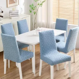 HOMETHREADS Blue 6 Pieces Self Designed Jacquard Stretchable Chair Covers-picture-19