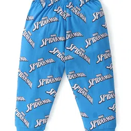 babyhug disney Babyhug Marvel Single Jersey Full Sleeves Pyjama Set With Spider Man Graphics - Blue image 4